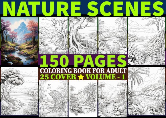 150 Nature Scenes Coloring Pages Vol 1