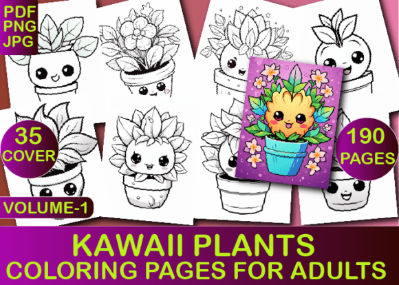 Kawaii Plants Coloring Book for Adul V-1