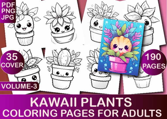 Kawaii Plants Coloring Book for Adul V-3