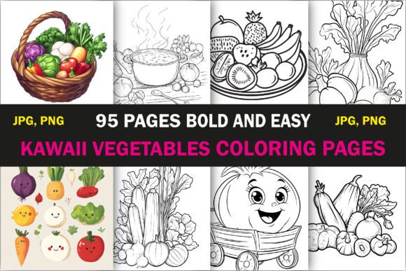 Kawaii Vegetables Coloring Book