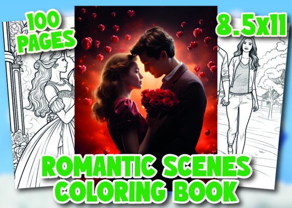 Romantic Scenes 5 Coloring Pages for Adult