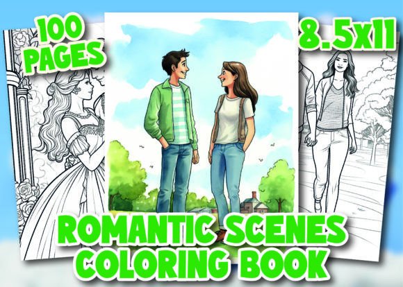 Romantic Scenes 6 Coloring Pages for Adult