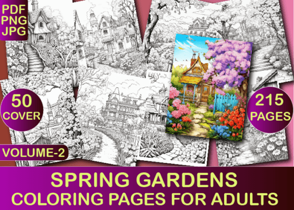 Spring Gardens Coloring Book for Adu V-2